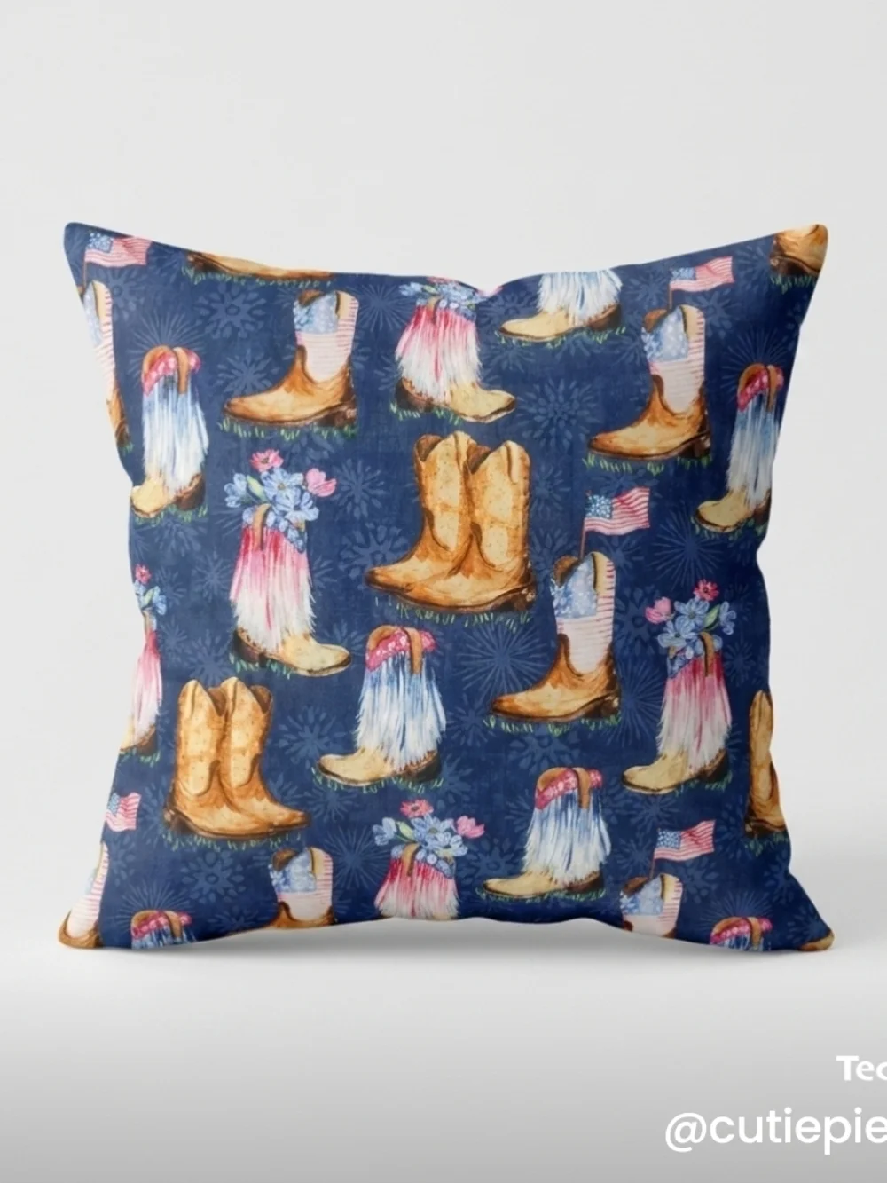 Home Holiday Decorative Pillow - Blue Western Boot Pattern